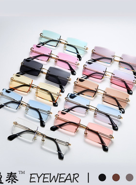 新款无框切边方形渐变色海洋片太阳镜 欧美时尚ins网红街拍潮墨镜