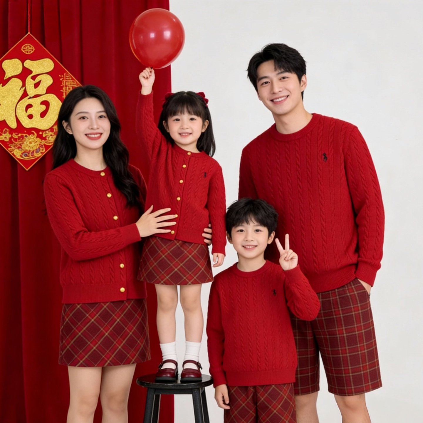 新款红色亲子装毛衣圣诞母女小马麻花针织衫一家三四口过拜年服全,淘宝优惠券,粉丝福利购,淘宝优惠卷