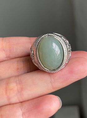 和田玉戒指.男款活口情侣食指戒.天然青白玉粗手指戒指开口女款