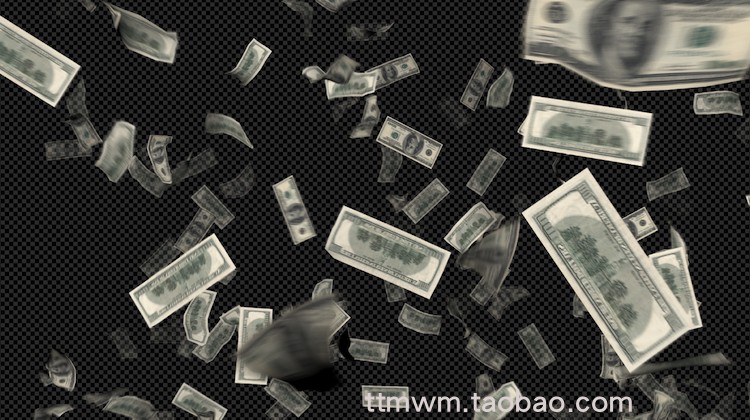 100美元钞票Money Raining 飞落动态动画视频素材透明图层vjloop - 图1