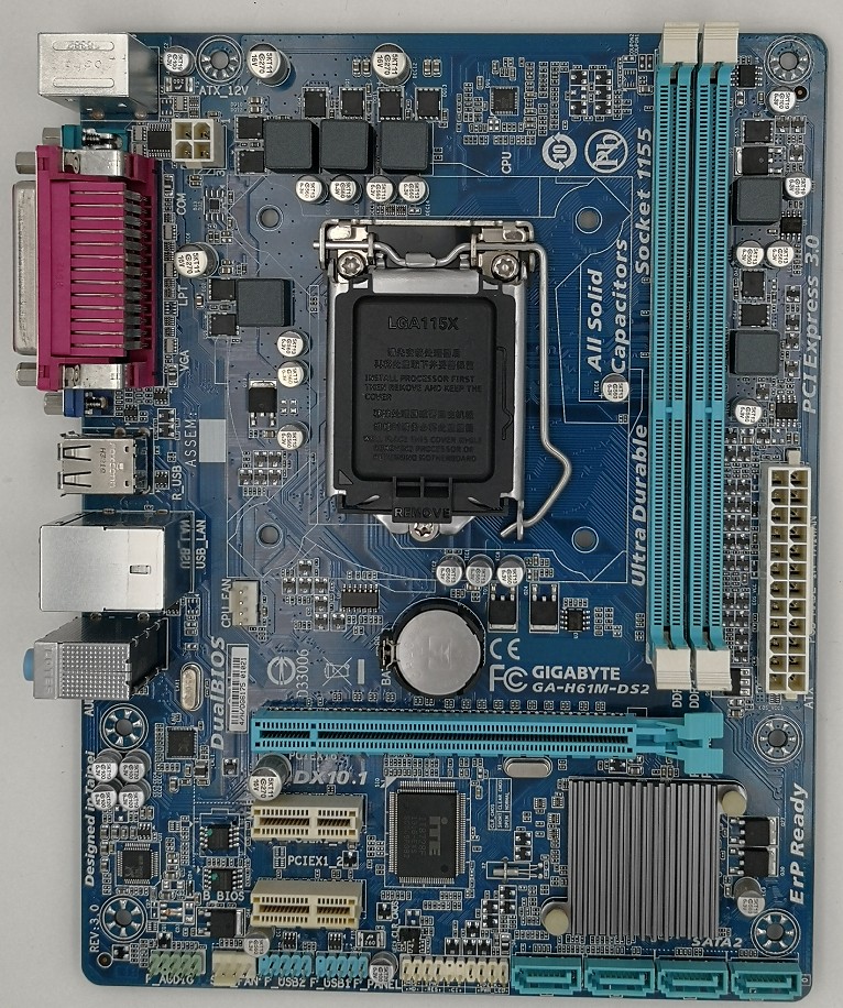 全新 Gigabyte/技嘉 H61M-DS2 主機板 H61/1155 帶印表機介面全固態