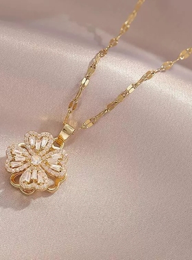 锁骨链新款旋转四叶草项链女小众设计感时来运转轻奢毛衣链潮精致