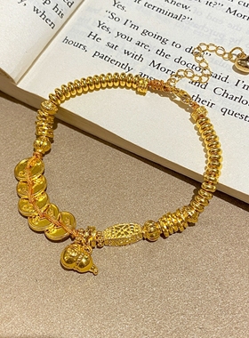 镀K金国潮风五帝钱盘缠如意手链女轻奢小众新年礼物五路财神饰品