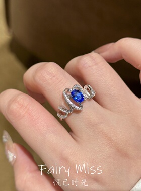 轻奢欧式复古蓝宝满钻高级女戒指