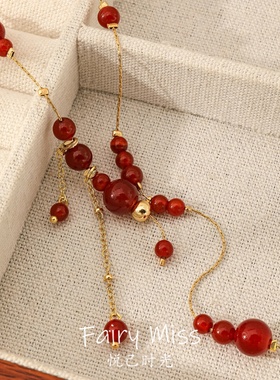 新年红玛瑙流苏显白复古锁骨项链