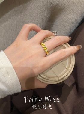 金光闪闪中古风牛角面包食指戒指