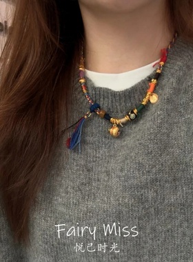 手作原创五彩编绳藏式毛衣项链女