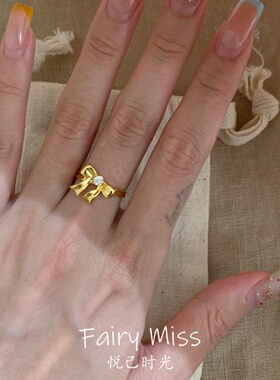 蝴蝶结闪钻食指戒优雅百搭女新款