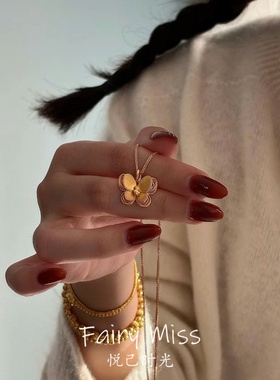 新中式拉丝金葫芦福蝶小众锁骨链