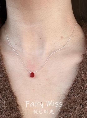 S925纯银小红豆玉髓显白锁骨项链