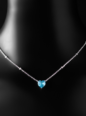 蓝色爱心项链女可调节蓝钻心形毛衣链百搭锁骨链时尚轻奢送礼物