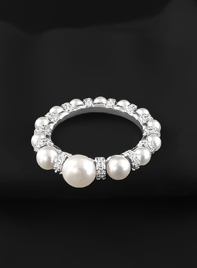 珍珠素圈戒指女食指戒简约轻奢纯银指环冷淡风小众七夕送女友礼物