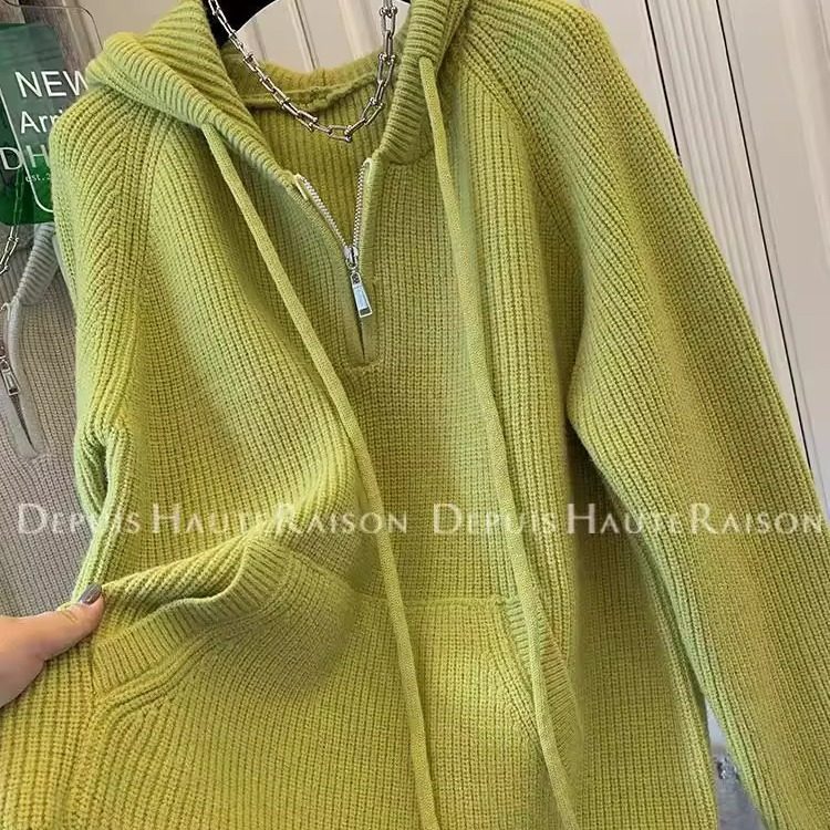 2-300斤大码设计感半拉链连帽毛衣针织衫女秋冬宽松慵懒长袖上衣,淘宝优惠券,粉丝福利购,淘宝优惠卷