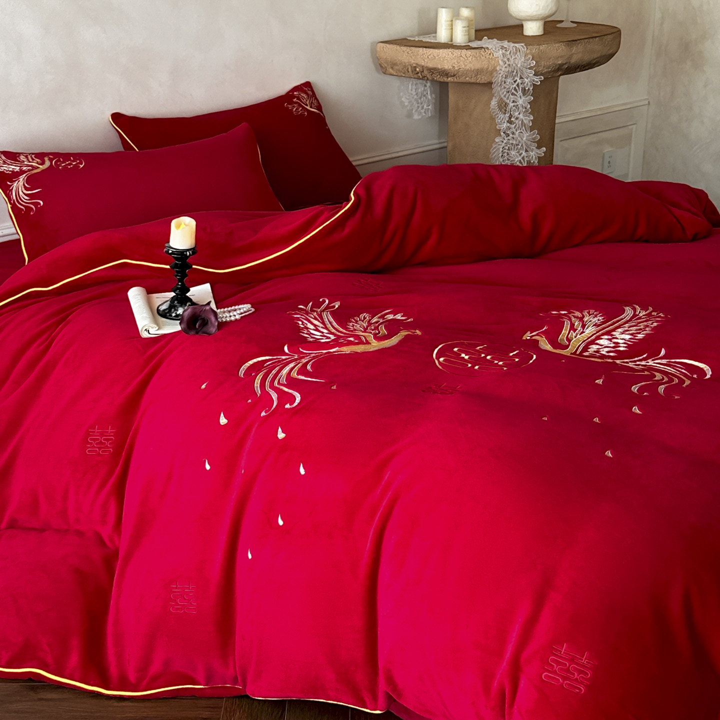 高端冬季牛奶绒结婚四件套红色喜被珊瑚绒被套陪嫁新婚庆床上用品,淘宝优惠券,粉丝福利购,淘宝优惠卷