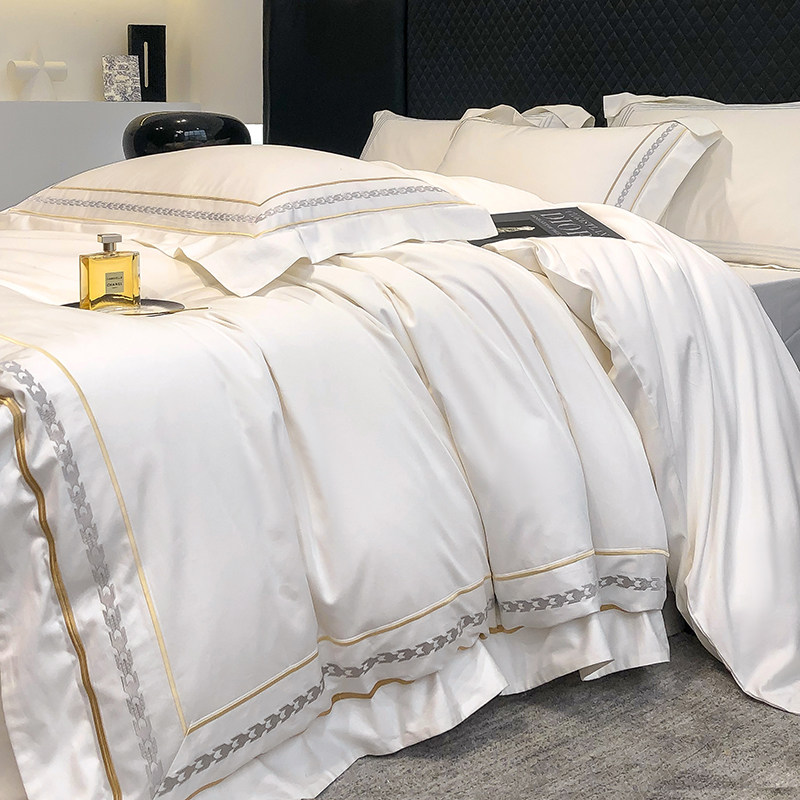 高端酒店风200支长绒棉纯棉床上四件套全棉床单被套简约白色床品4,淘宝优惠券,粉丝福利购,淘宝优惠卷