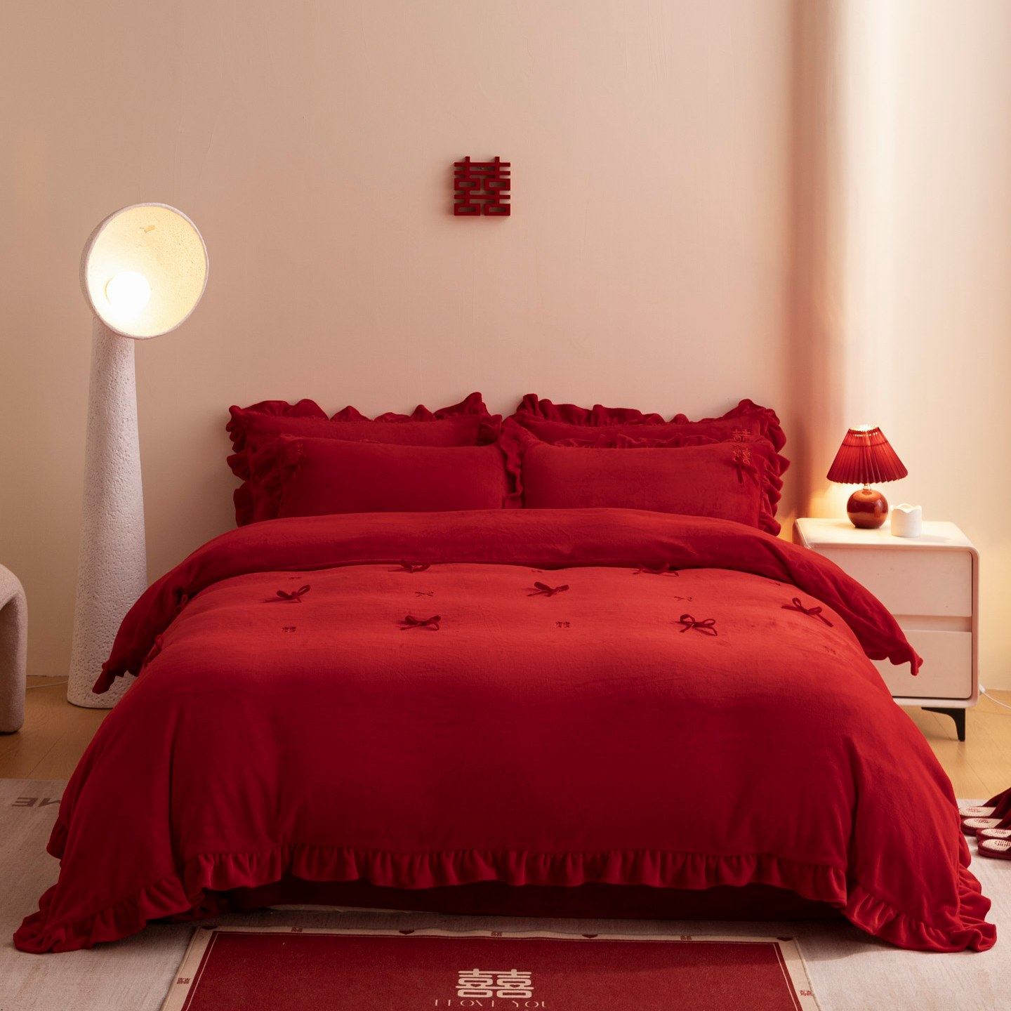 冬季加厚结婚四件套牛奶绒2025新款喜被红色新婚庆珊瑚绒床上用品,淘宝优惠券,粉丝福利购,淘宝优惠卷