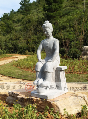 古代人物雕塑定制民俗农耕文化凿药雕刻塑像石雕公园装饰落地摆件