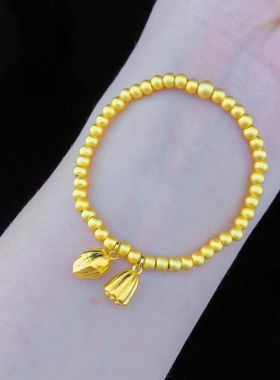 新款24K黄金手镯女款999足金传承两世欢莲蓬手链3d硬金古法金手串