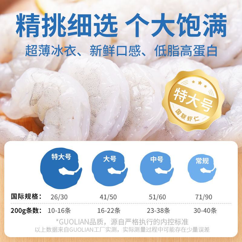 国联水产翡翠生虾仁特大号大虾仁无冰净重虾仁鲜冻低脂去虾线商用_水产肉类/新鲜蔬果/熟食 第1张