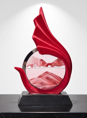 轻奢简约红色山水流沙画摆件