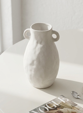 现代简约白色陶瓷花瓶双耳把手