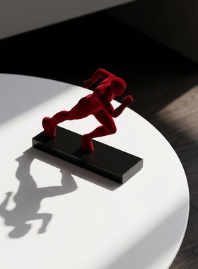 现代简约红色铁艺人物雕塑摆件