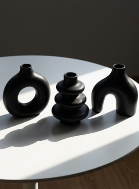 现代简约黑色几何花瓶摆件