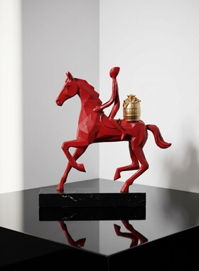 中古风红色骑马人物摆件客厅玄关