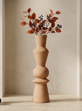 北欧风天然洞石花瓶摆件设计师款