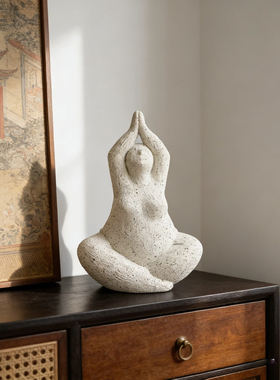 白色抽象瑜伽人物雕塑摆件