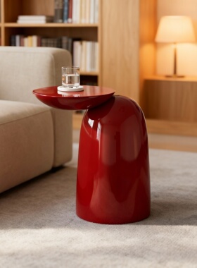 现代简约红色玻璃圆锥边几摆件