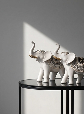 白色大象一对摆件样板房软装