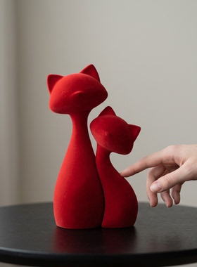 新年喜庆红色猫咪手工摆件