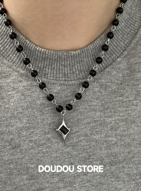 doudoustore黑色四芒星项链