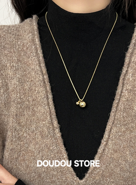 香槟珍珠圆球毛衣链女