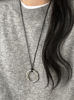 doudoustore圆环黑皮绳项链