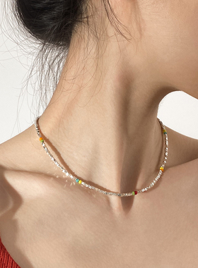 doudoustore彩色碎银子项链