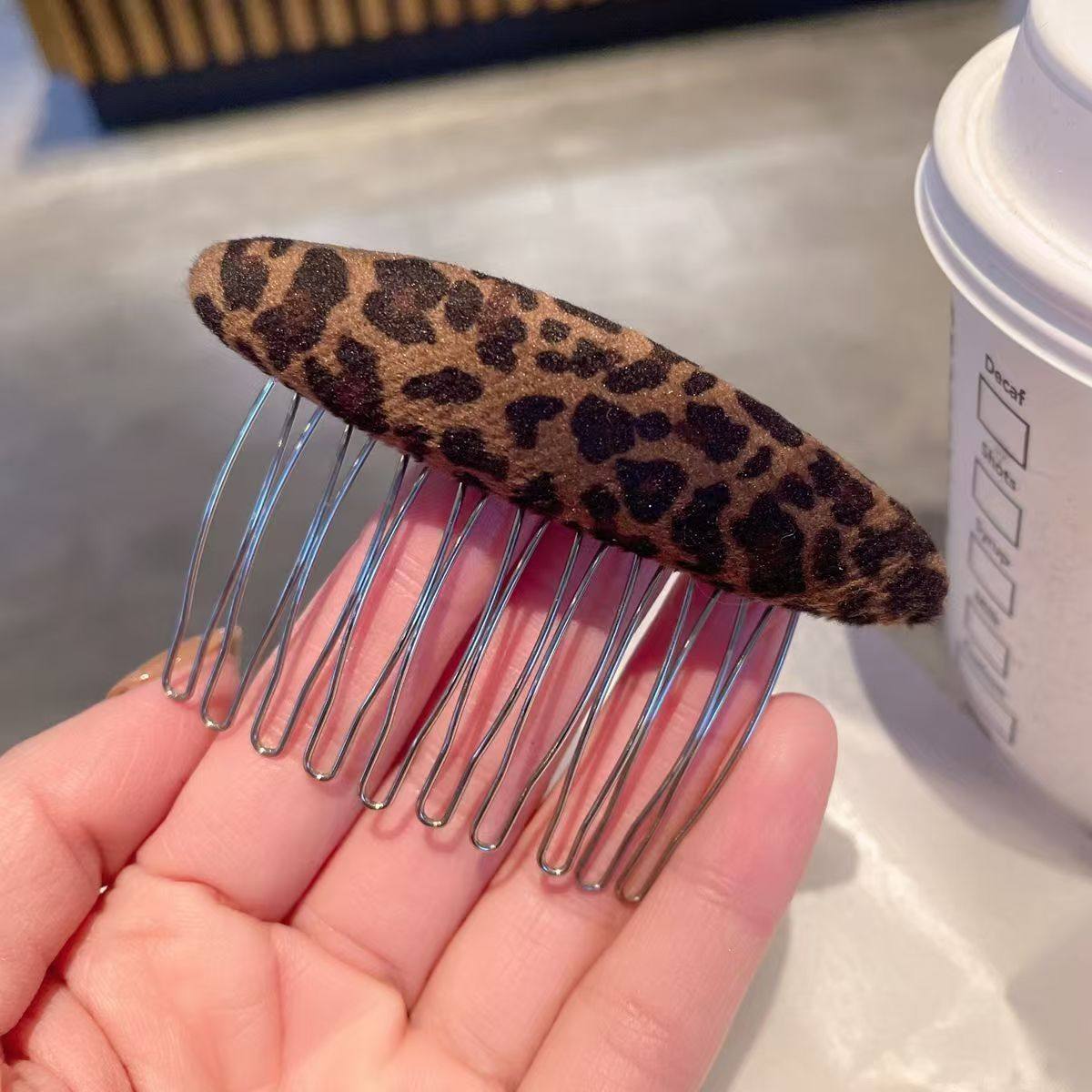 新款插梳秋冬发梳豹纹边发夹丝绒发梳女椭圆刘海夹侧边夹百搭发卡,淘宝优惠券,粉丝福利购,淘宝优惠卷