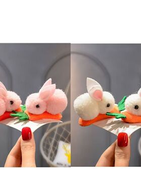 儿童发卡可爱卡夹毛绒兔子头夹