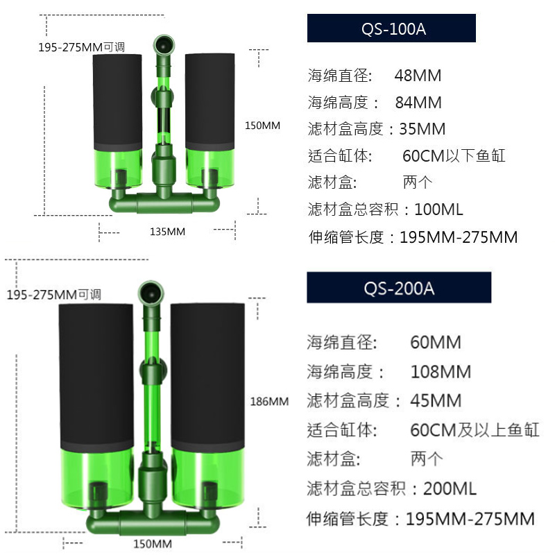 仟锐电动气动水妖精过滤器鱼缸虾缸增氧培菌养水反气举迷你替换棉 - 图1