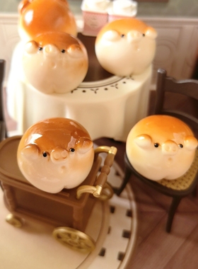 仿真微缩食玩立体小猪面包树脂配件奶油胶DIY手工材料过家家摆件