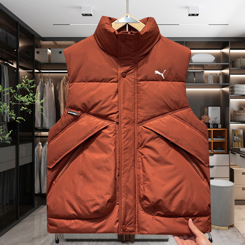 冬季新款加厚保暖羽绒马甲男士潮流无袖宽松立领坎肩背心情侣外套 - 图1