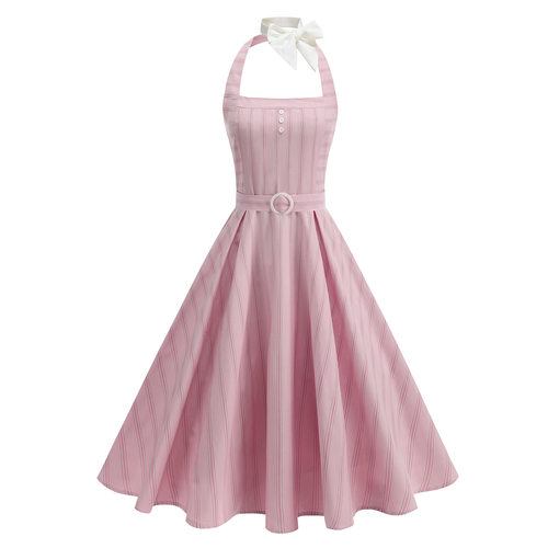 港风复古怀旧80年代少女感红波点挂脖收腰舞蹈表演服装大摆连衣裙 - 图2