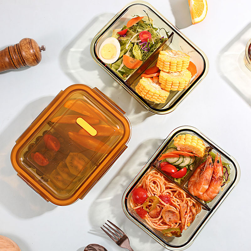 玻璃饭盒可微波炉加热专用碗上班族带饭餐盒分隔便当盒带盖保鲜盒