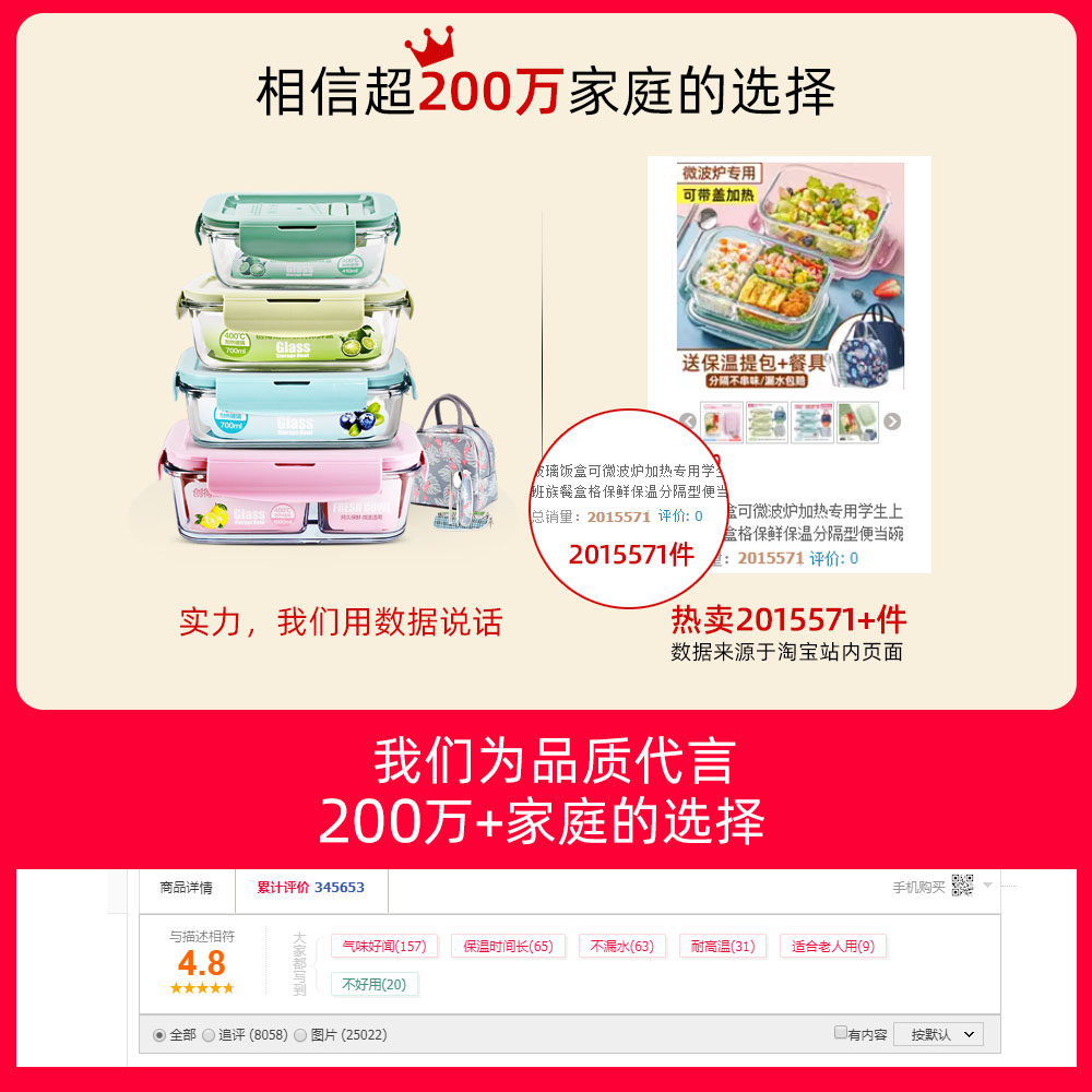 玻璃饭盒可微波炉加热专用的学生上班族带盖餐盒保鲜分隔型便当碗