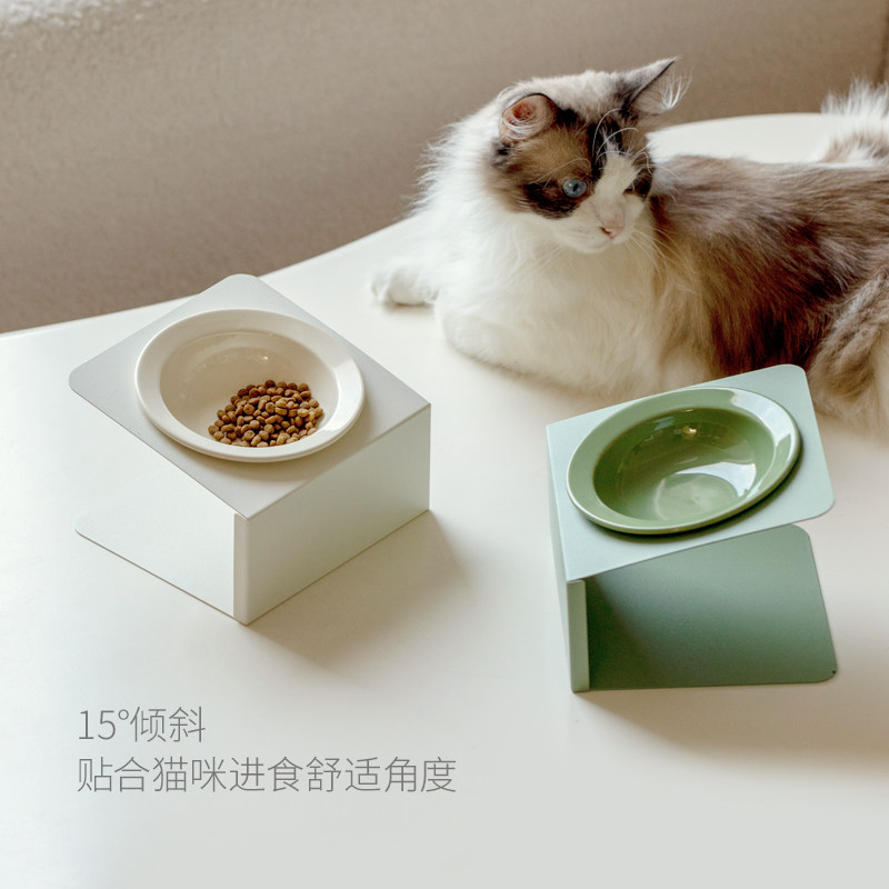 Lizzop陶瓷大口径斜口宠物猫咪碗高脚护颈椎防打翻饮水粮食猫狗碗,淘宝优惠券,粉丝福利购,淘宝优惠卷