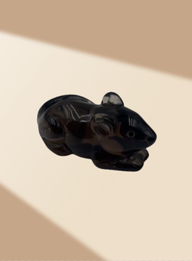 天然黑茶水晶老鼠吊坠男女生钥匙扣挂坠本命年生肖鼠原矿石雕刻