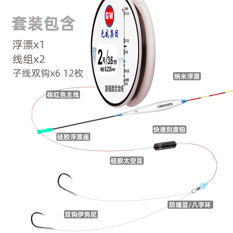 光威尼龙大线组套装八字环硅胶太空豆漂座快速刻度铅纳米2副主线 - 图0