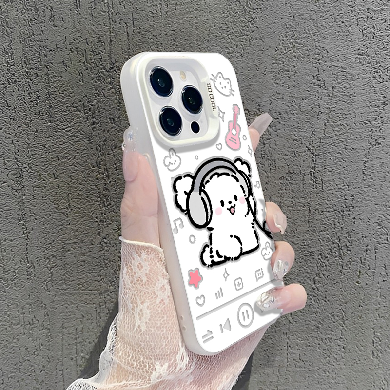 耳机小狗播放器手机壳适用苹果16情侣17线条iphone15promax华为pura80pro高级mate70小米14红米iqoo一加vivo - 图2