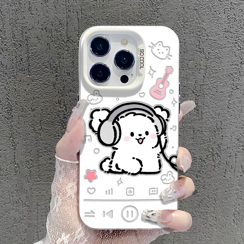 耳机小狗播放器手机壳适用苹果16情侣17线条iphone15promax华为pura80pro高级mate70小米14红米iqoo一加vivo - 图0